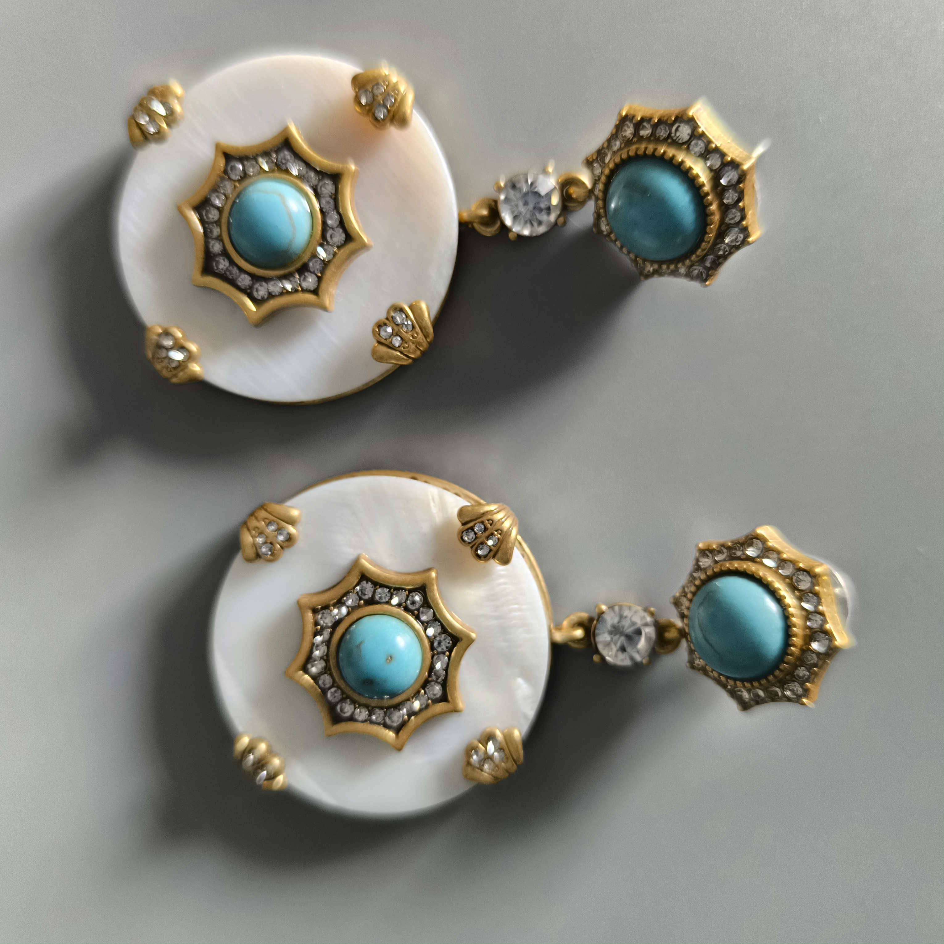 retro France design artificial turquoise inlaided earrings